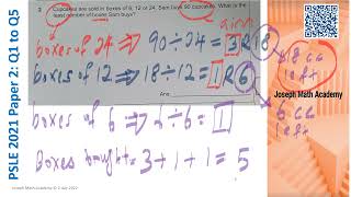 Math PSLE 2021 Paper 2 Q1 to Q5  Part 1 Suggested Solutions [upl. by Ybur]