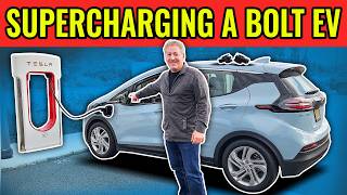 Charging A Chevrolet Bolt EV On A Tesla Supercharger [upl. by Attiuqaj]