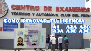 COMO RENOVAR TU BREVETE A1 A2A A2B A3A A3B A3C en el turing LIMA  PERU [upl. by Adnilasor]