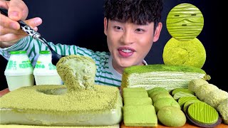 ASMR 말차디저트 말차푸딩망말차크레이프케이크 말차떡 말차초콜릿 말차과자 먹방 Green Tea Pudding Crepe Cake Chocolate MuKBang [upl. by Kinna906]