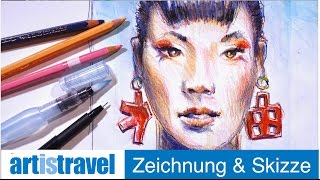 Gesicht mit Aquarellstiften  Ganz einfach zeichnen lernen 19 [upl. by Octave]