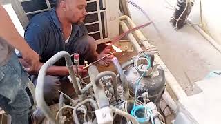 VRF air condition leak repairing  copper pipe leak  VRF copper pipe welding  AR engineering [upl. by Jabe]