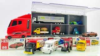 12 Types Tomica Cars ☆ Tomica opening and put in big convoy [upl. by Ahsotal]