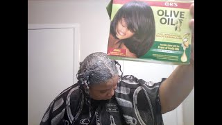 Olive Oil Ors nolye Relaxer Application Tutorial  How to DIY relaxer at home hair trend fyp [upl. by Derril]