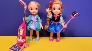 Chores  Elsa amp Anna toddlers are cleaning up  vacuum  washing [upl. by Ainafets]