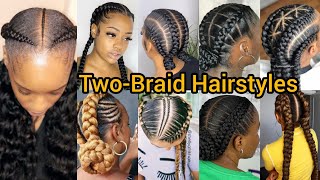 TwoBraid Hairstyles  Two Braid Cornrow Hairstyles  Double Goddess Braids  Braided Sleek Ponytail [upl. by Critta16]