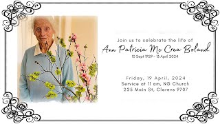 Join us to celebrate the life of Ann Boland  19 April 2024 at 11am NG Church Clarens [upl. by Stacia]