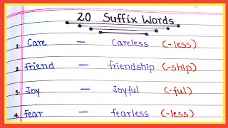 Suffix Words In English  20 Suffix Words  Suffix And Prefix  Suffix Words  Suffixes [upl. by Atiuqnahs]