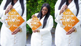 WATCH ME DECORATE MY GRADUATION CAP TOPPER AS A BEGINNER  DIY GRAD CAP TOPPER  MASTERS GRAD MPH [upl. by Nnairrehs]