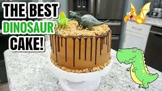 HOW TO MAKE THE BEST AND EASIEST DINOSAUR CAKE  EASY DINOSAUR CAKE TUTORIAL  LivingThatMamaLife [upl. by Fancie512]