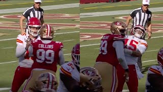 Twitter reacts Patrick Mahomes punched by 49ers DL Maliek Collins after INT [upl. by Lecrad]