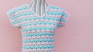 Maglietta da donna alluncinetto punto conchiglia crochet clothes [upl. by Galateah]