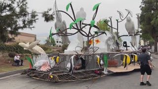 Rose Parade floats get test drive in Azusa [upl. by Namzed]