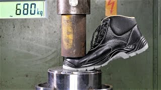 How Strong Are Safety Shoes Cheap Vs Expensive in Hydraulic Press Test [upl. by Eltrym]