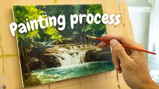 Hidden Waterfall Landscape  Oil Painting Process [upl. by Balbinder247]