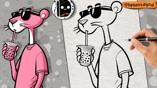 How to draw the pink panther step by step [upl. by Aremaj]