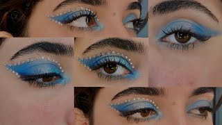 Shimmering Blue Eye Makeup with Gemsblue Eye makeup tutorial [upl. by Arotal]