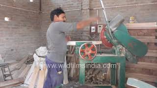 Cricket bat handle being made at Meerut factory [upl. by Wini]