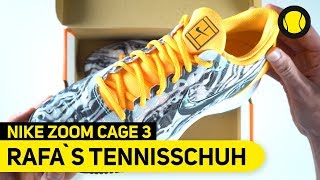 Rafael Nadals Nike Zoom Cage 3  HandsOn  TennisPoint [upl. by Refotsirhc]