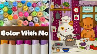 🍳 Cooking With Friends Color With Me  Fuzzy Hygge Coloring Book  Ohuhu Markers [upl. by Ydaj]