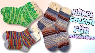 Socken häkeln für Anfänger  mit Sockengarn  jede Größe [upl. by Sherrer]