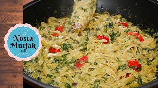 Ispanaklı Krema Soslu Tagliatelle  Tagliatelle with spinach cream sauce  Nosta Mutfak [upl. by Beaulieu]