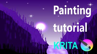 Easy Tutorial for Beginners  Digital drawing of a fantasy landscape KRITA [upl. by Ybhsa]