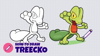 How to draw Treecko Pokemon Step by step drawing tutorial for kids  Easy and simple drawing [upl. by Annaek785]