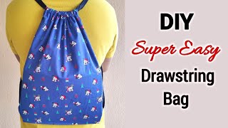 SUPER EASY  DIY Drawstring Backpack  Step by step  easy sewing tutorial  Bag making ideas [upl. by Struve]