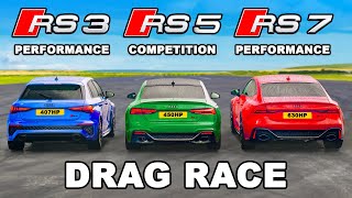 Fastest Audi RS3 v RS5 v RS7 DRAG RACE [upl. by Leidba]