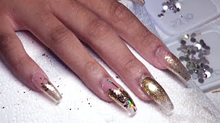 How To Gold Holo Acrylic Nails [upl. by Shel900]