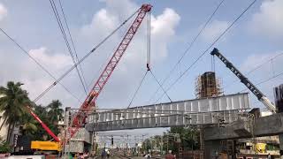 Placing of Steel Grider Bridge between St  Thomas Mount  Velachery MRTS  Southern Railway [upl. by Whitver]