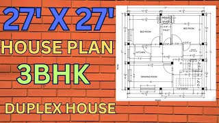 2727 House Plan  27 by 27 Column Detail Plan  27 by 27 3bhk  27 by 27 map  Girish Architecture [upl. by Lasser983]