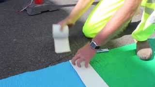 Cold plastic application with preformed thermoplastic road marking [upl. by Nnaynaffit203]