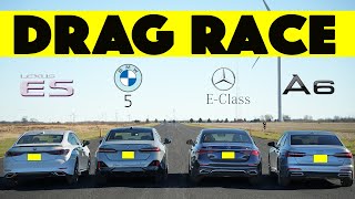 Ultimate Saloon Battle Audi A6 vs BMW 5 Series vs Mercedes E Class vs Lexus ES Drag amp Roll Race [upl. by Appleton]