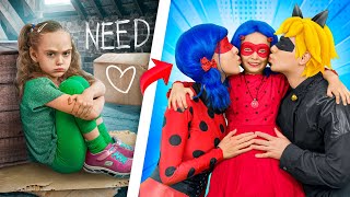 Fui adotada por Ladybug e Cat Noir  Como se tornar Ladybug na vida real [upl. by Yramliw]