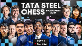 Tata Steel Chess 2024  Day 1  Pragg Gukesh Vidit Anish  Live commentary Sagar Amruta [upl. by Beilul]