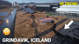 Fissures across Grindavik Iceland seen from drone 291024 4K [upl. by Ledeen746]