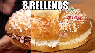 El ROSCÓN de REYES Más Fácil Harina Común  3 RELLENOS en 5 min [upl. by Abbott]