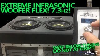 Extreme Infrasonic Subwoofer Flex Bass Sweep Down to 73HZ WAY BELOW TUNING DO NOT ATTEMPT [upl. by Hyatt818]