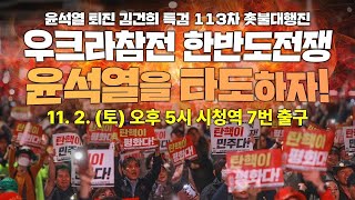 생방송 우크라참전 한반도전쟁 윤석열을 타도하자  11월 2일 오후 5시 시청역 7번 출구 [upl. by Leggat]