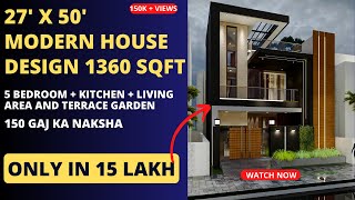 27X50 Feet House Design 3D  1350 SQFT  150 Gaj  5 BHK  82 X 15 Meter  Archie Sense [upl. by Eidnas]