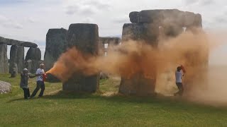 Activists Vandalize Stonehenge With Orange Paint [upl. by Dlonyar]