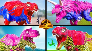 All Spiderman TRex vs SuperHero Dinosaurs Battle in Jurassic World Dinosaur Pro 8 SuperHero Team [upl. by Laverne]