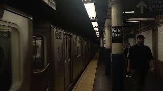 NYCT IRT Lexington Avenue Line Bowling Green bound Bombardier R142 5 Train departing Fulton Street [upl. by Soinotna]