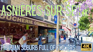 4K 🇫🇷AsnièressurSeine Walking Tour Exploring Paris Suburbs Hidden Gems  Banlieue with flowers [upl. by Fry206]