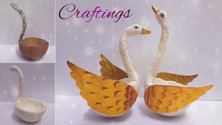 Swan🕊 craft DIY with waste materials art from waste craft from coconut shell showpiece [upl. by Seligman]