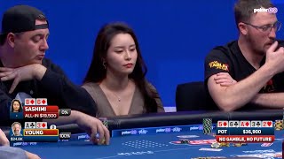 Sashimi Bluff Shoves Allin with Small Pair on No Gamble No Future [upl. by Anirbac207]