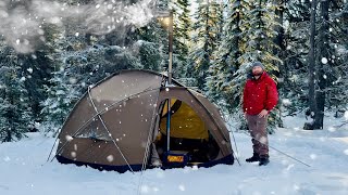 Winter Hot Tent Camping Caught in Unexpected Snowstorm in the Oregon Forest [upl. by Enitsirt572]