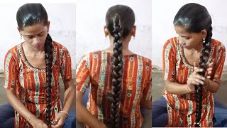 Oiled hair braid Sleek hair combing beautiful long hair [upl. by Donalt]